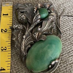 Antique sterling silver jade brooche
